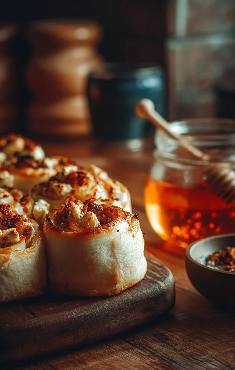 Feta rolls drizzled with spicy honey on a plate, showcasing a delicious appetizer.