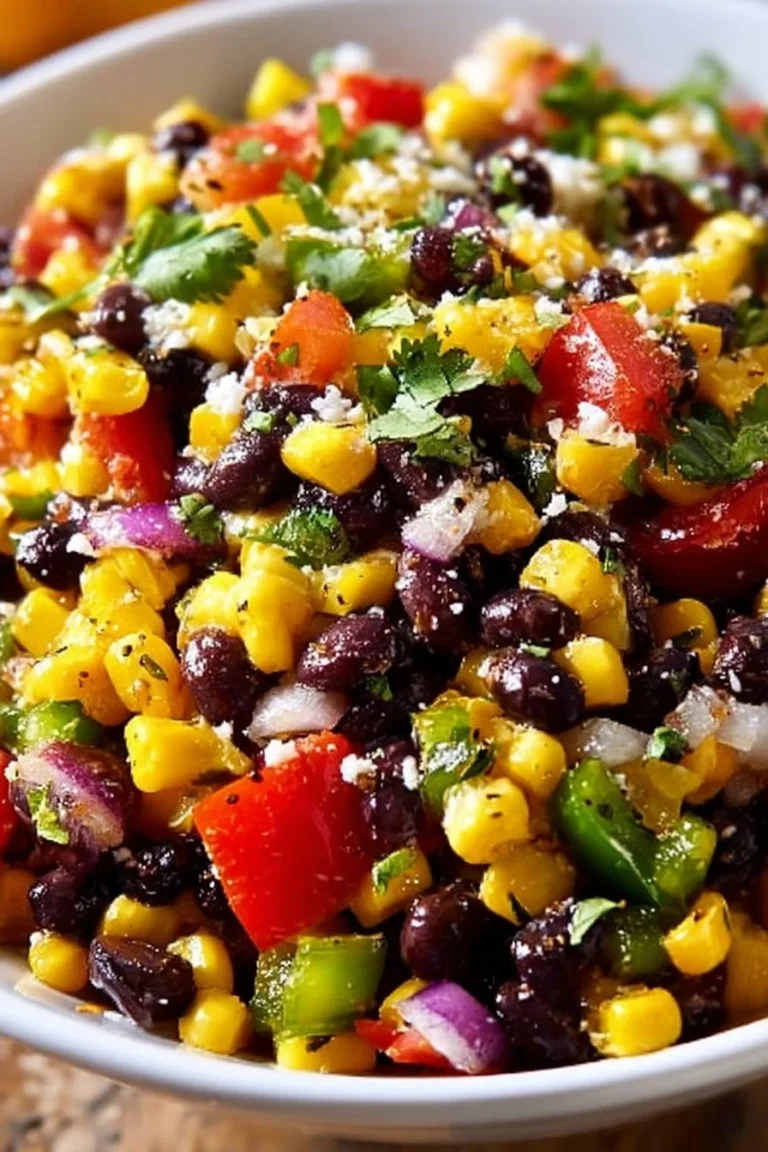 Fire Roasted Corn Black Bean Salad with fresh ingredients and vibrant colors