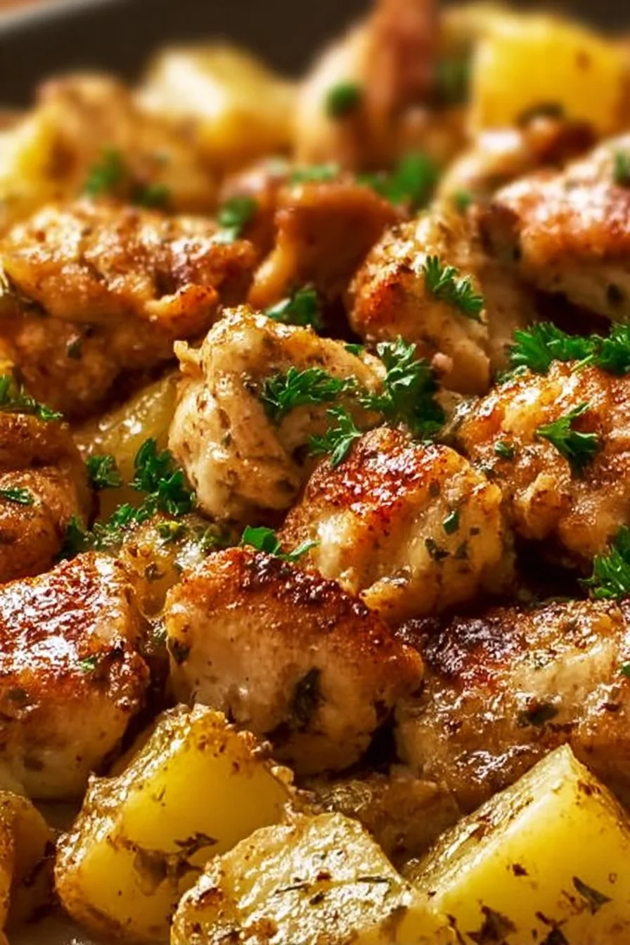 Garlic Parsley Chicken served with roasted potatoes
