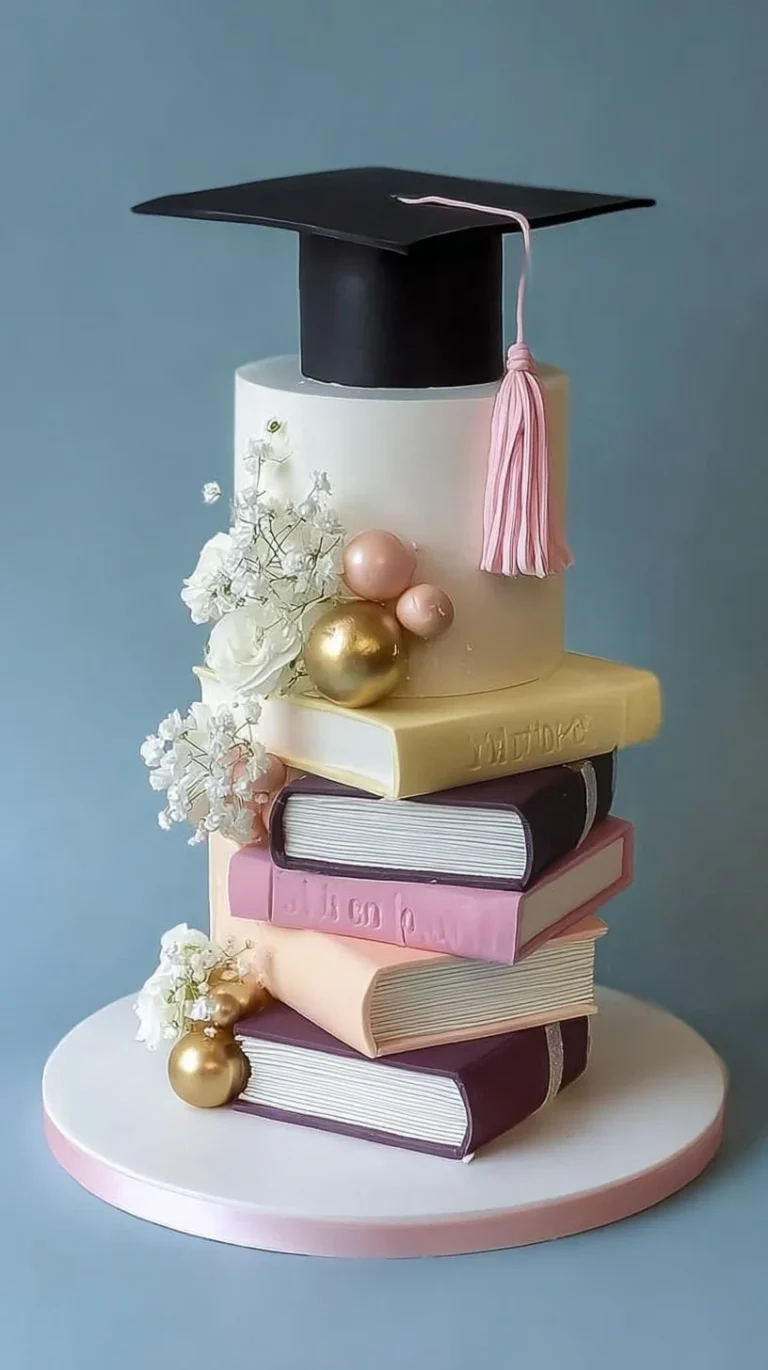 Delicious graduation cake decorated with a diploma and cap