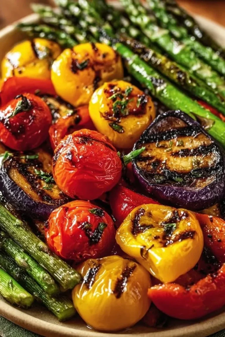 Colorful grilled vegetable medley with balsamic marinade served on a plate