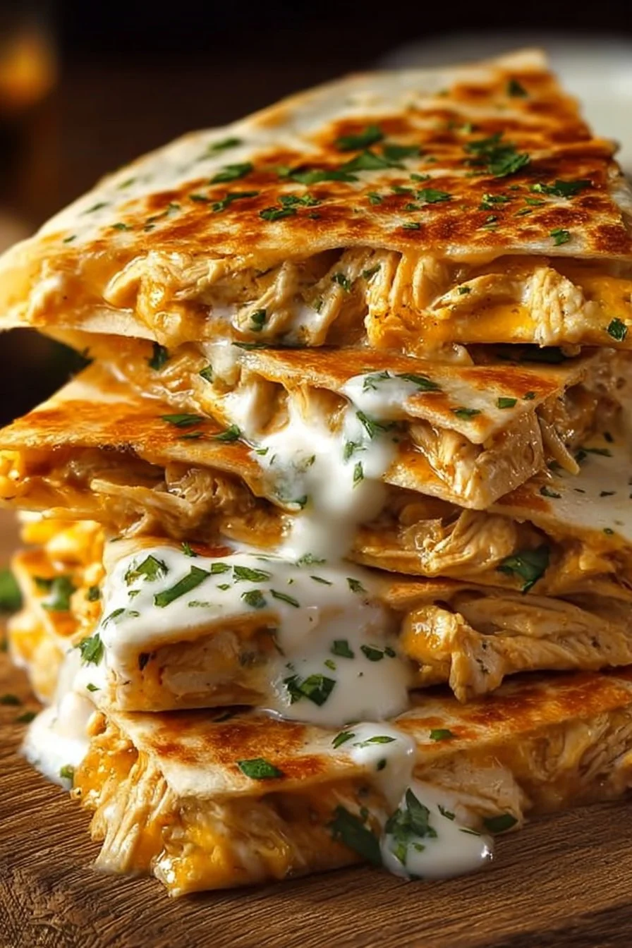 High-protein chicken ranch quesadilla served with fresh ingredients