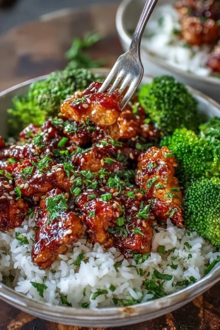 High protein chicken rice bowl with fresh vegetables and sauce