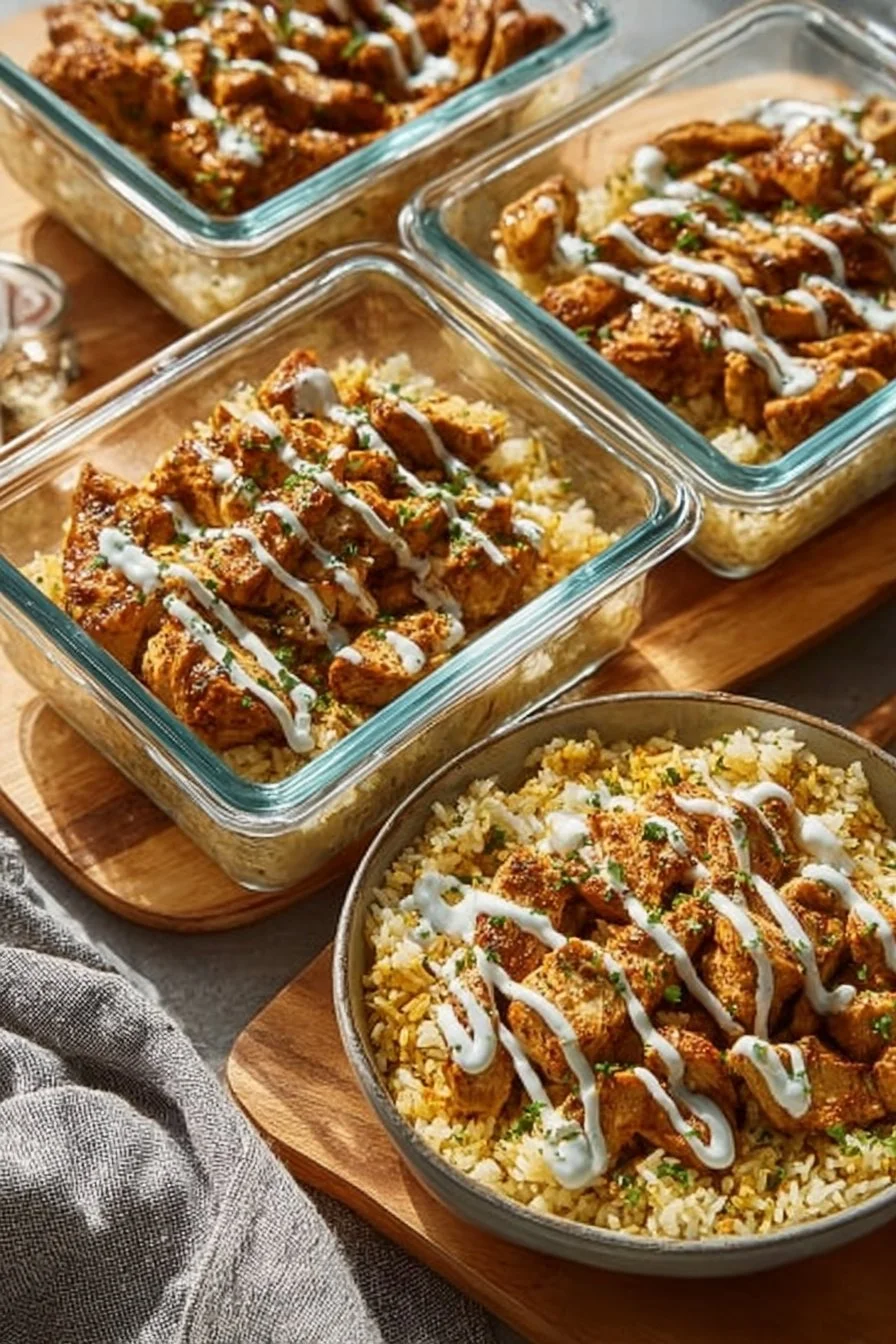 High Protein Creamy Cajun Chicken & Rice dish ready to serve