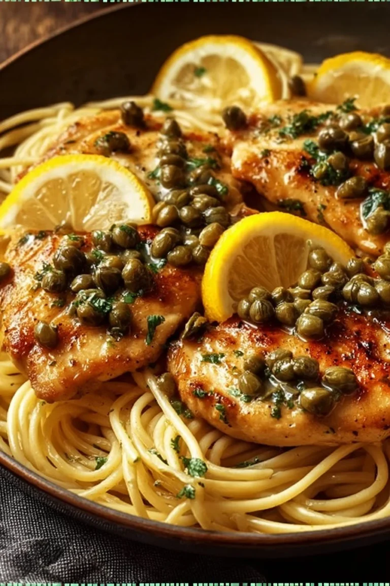 Plate of Mediterranean Style Chicken Piccata with lemon and capers