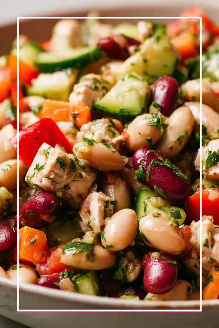 Delicious salad with white beans, fresh vegetables, and a light dressing.
