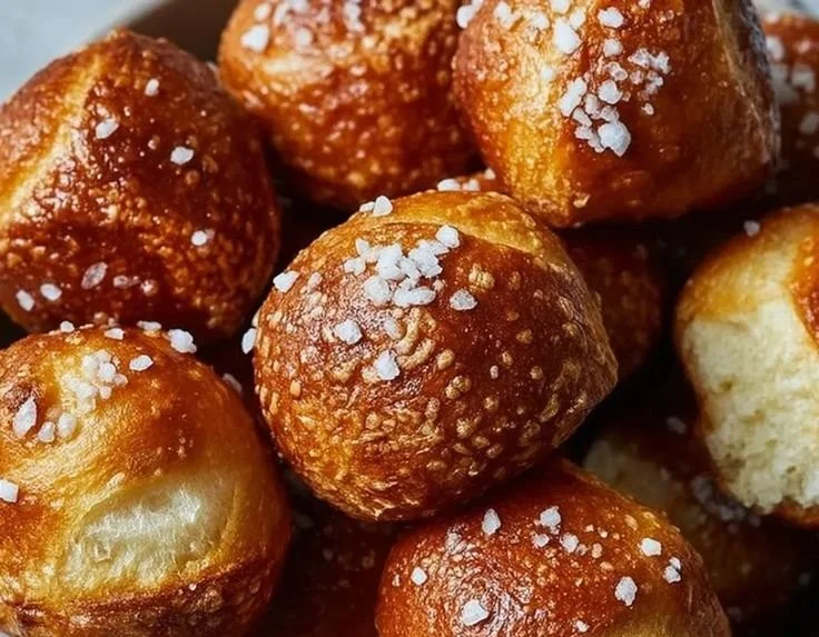 Freshly baked sourdough pretzel bites ready to be served.